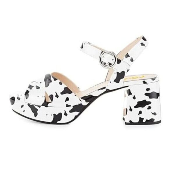 FSJ Women Peep Toe Chunky High Heels Platform Sandals Ankle Strap Velvet Summer - Picture 1 of 8